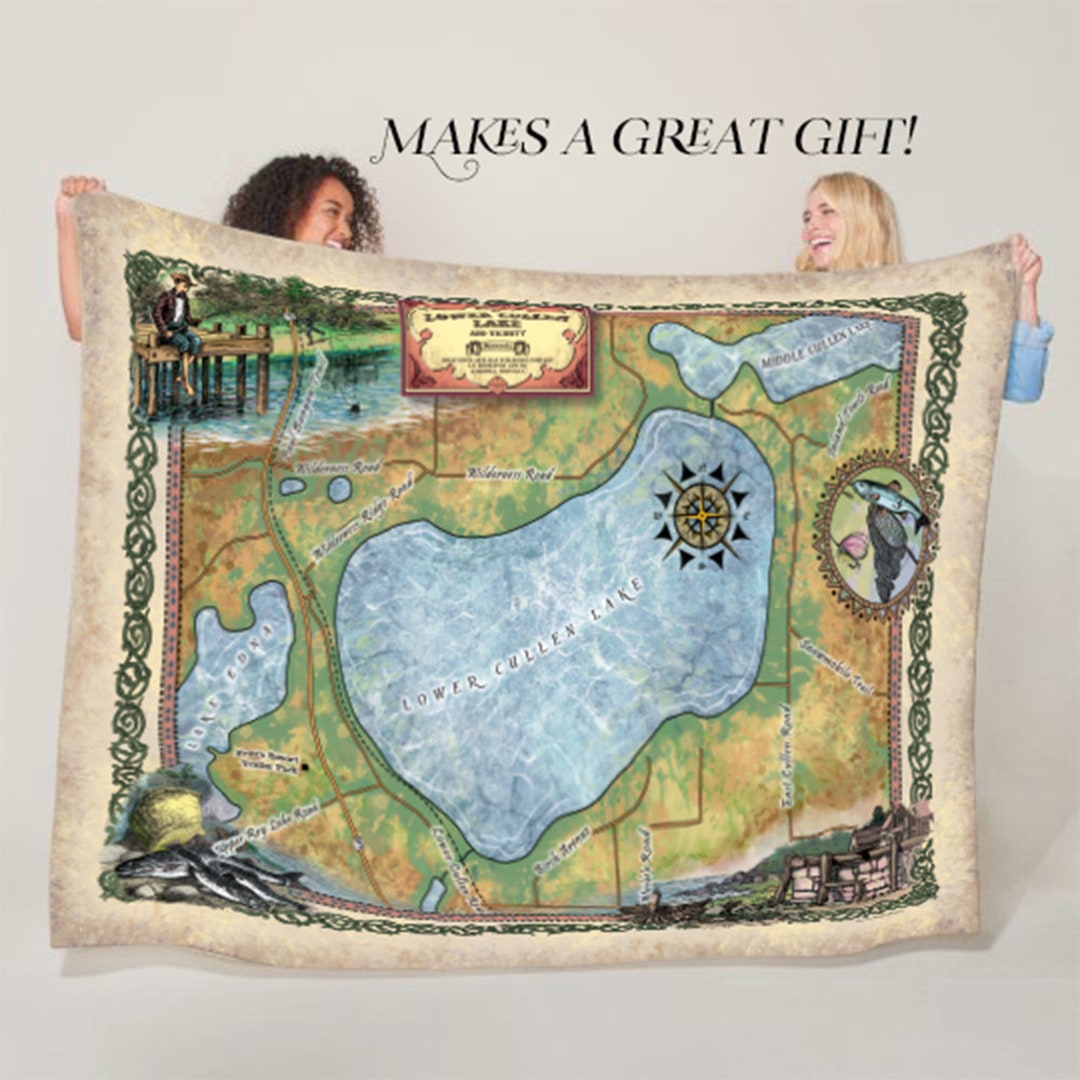 Lower Cullen Lake Minnesota Map Sherpa Fleece Blanket Double Etsy UK
