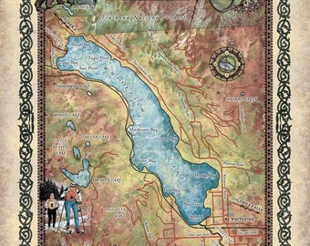 Montana map Whitefish Lake custom lake art montana