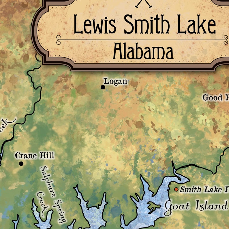 Lewis Smith Lake Alabama Map Art Print Poster Vintage Style Etsy