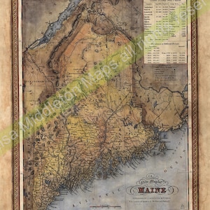 Maine Map, Map Maine, old map Maine, Maine Map Art, Historical Maps, Educational Art, Maine Gifts, Old Maps of Maine, Map, 16x20, map art