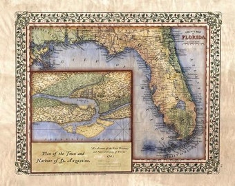 011 Adapted Florida 1847 Featuring St. Augustine 1778 Vintage map,Vintage map art,Florida vintage map,old map,antique maps,map vintage,map a