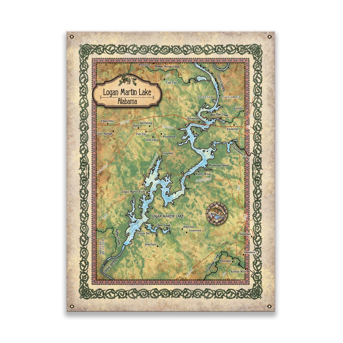 Logan Martin Lake Alabama Lake Map Art Map Art on Wood or Etsy