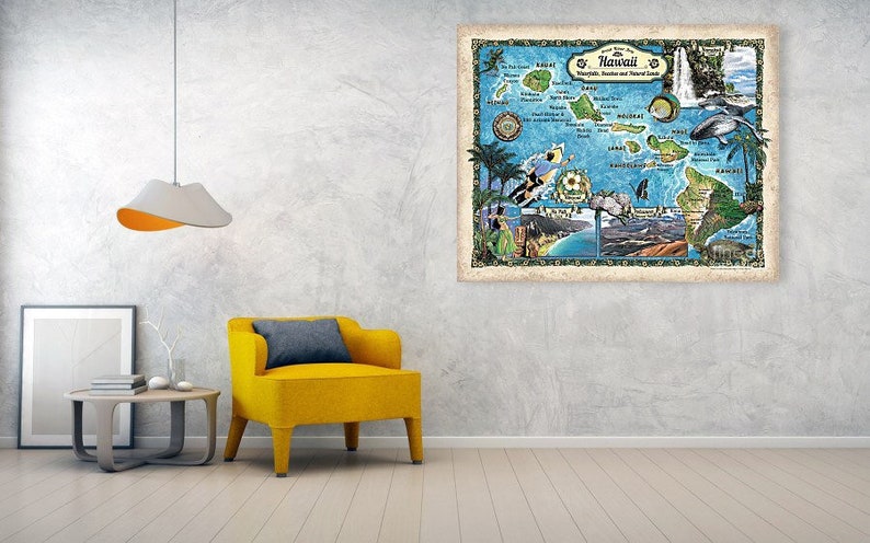 Hawaii Gift, Surfing Gift, Beach House Gift, Hawaii Map, Hawaii Art, Surfing Print, Surfing Decor, Surfing Art, Hawaii Print Wall Art image 4
