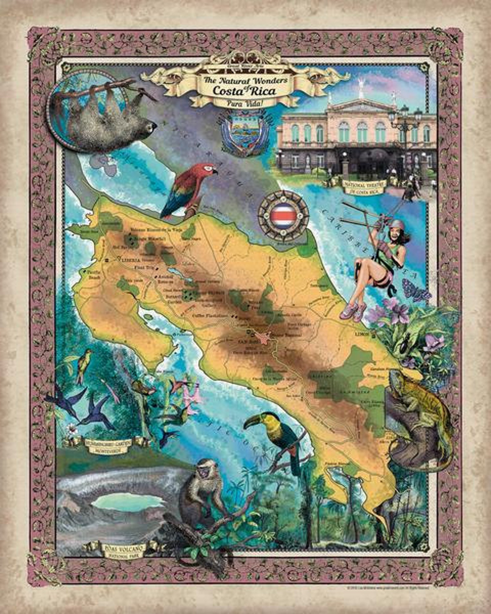 Costa Rica Map, Costa Rica Wall Art, Costa Rica Print, Costa Rica Decor, Costa Rica Gifts, Costa