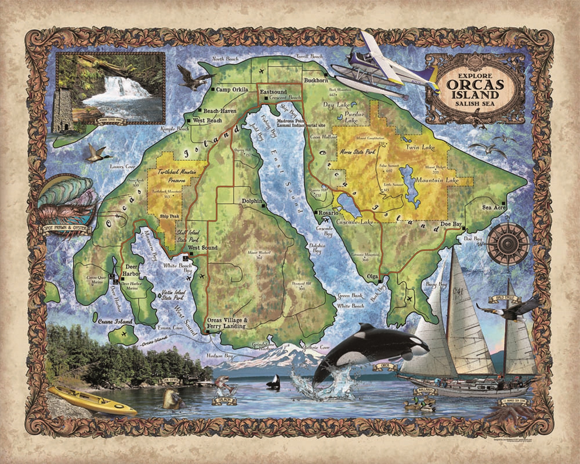 Map Of Orcas Island Wa Orcas Island Washington Map Seattle Map Seattle Gifts San | Etsy Uk