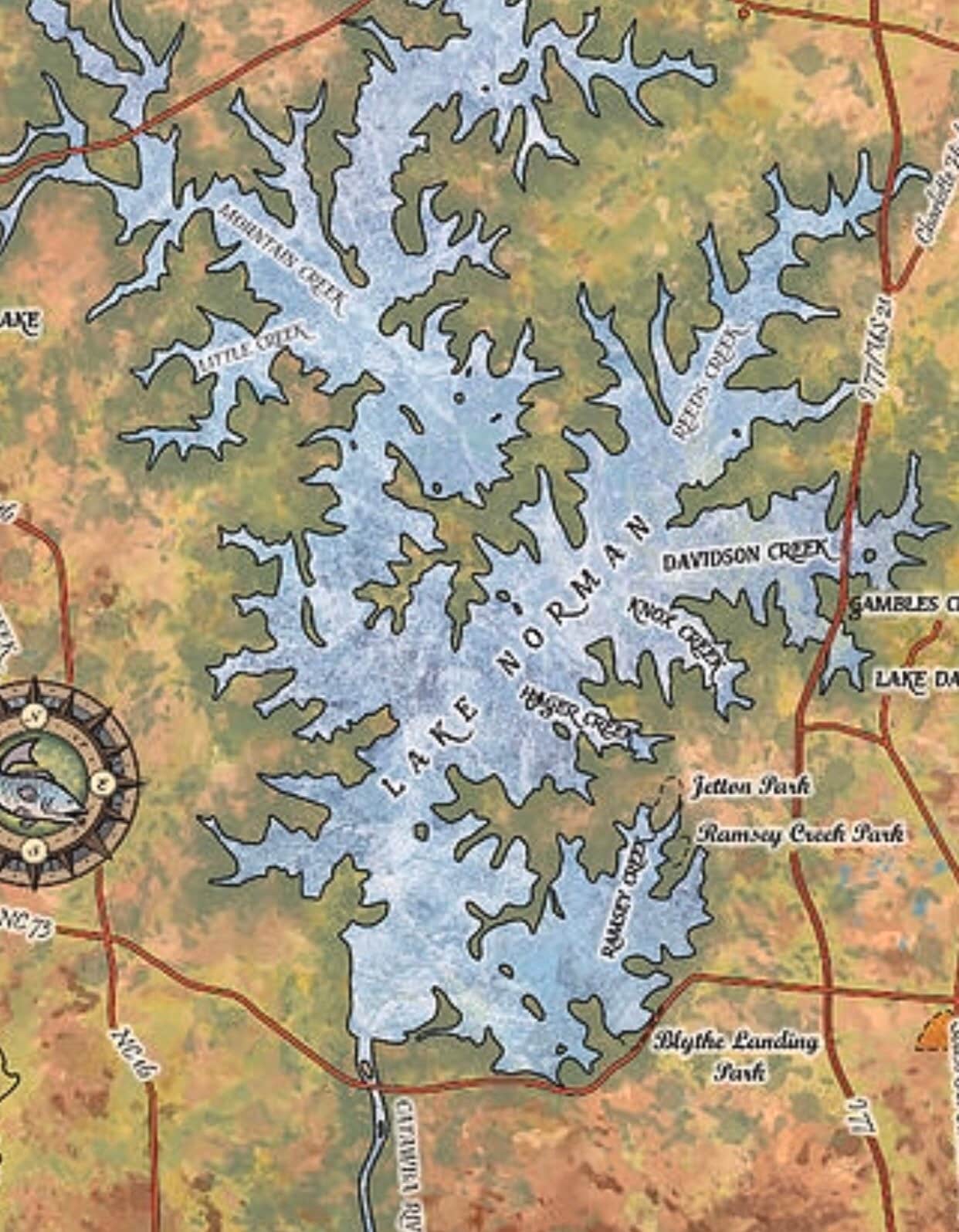Lake norman lake norman map lake Norman North Carolina lake Etsy