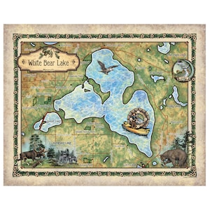 White Bear Lake Minnesota Historic Map Art Print Poster Artwork Vintage Style Abstract Wall-Unframed Great Home Decor & Gift