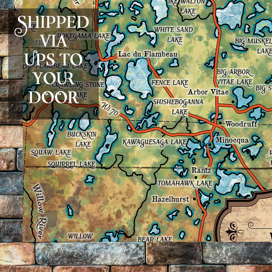 Lakes of Vilas County Wisconsin Lake Map Art Map Art on Wood Etsy UK