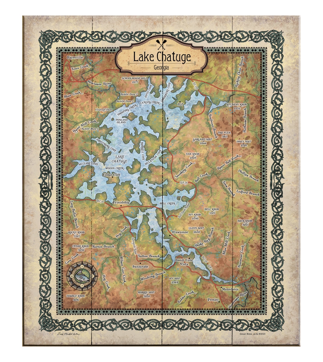 Lake Chatuge Georgia Lake Map Art Map Art on Wood or Metal for Lake ...