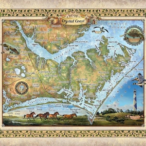 North Carolina art, north Carolina Map, Beaufort map, Large Map, Coastal Map, Vintage Map Print, Coastal Map Wall Art, Beaufort NC Map