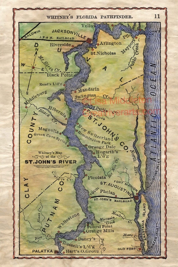 St Johns River Map 118 St. John's River Vintage Mapvintage Map Artflorida | Etsy