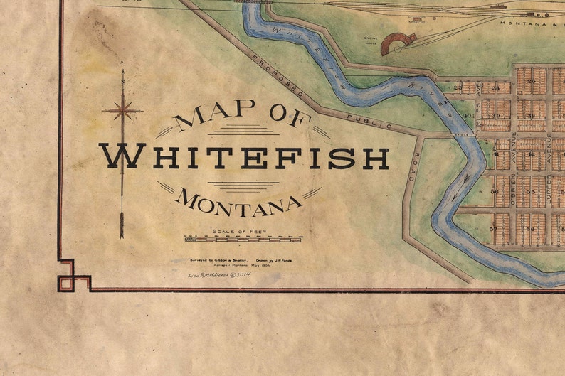 136 Montana Whitefish Townsite 1907 Vintage map,Vintage map art,Montana vintage map,old map,antique maps,map vintage,montana map,coastal art image 3