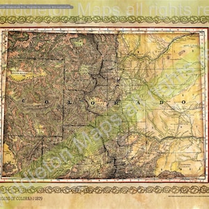 Vintage Map of Colorado, Colorado Map Vintage, Vintage Map Decor, colorado gifts, Hand Painted Maps, western decor, Historical Maps, teacher
