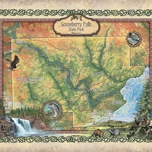 Minnesota map, Gooseberry Falls, Minneapolis map, Minnesota gift, map art, hiker gift, minneapolis gift, Minnesota hiking, camping gift