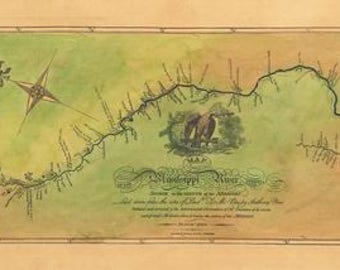 229-Pike's map of the upper Mississippi River with Eagle zebulon pike,mille lacs lake,stearns,benton,beltrami,custom map,Vintage map By Lisa
