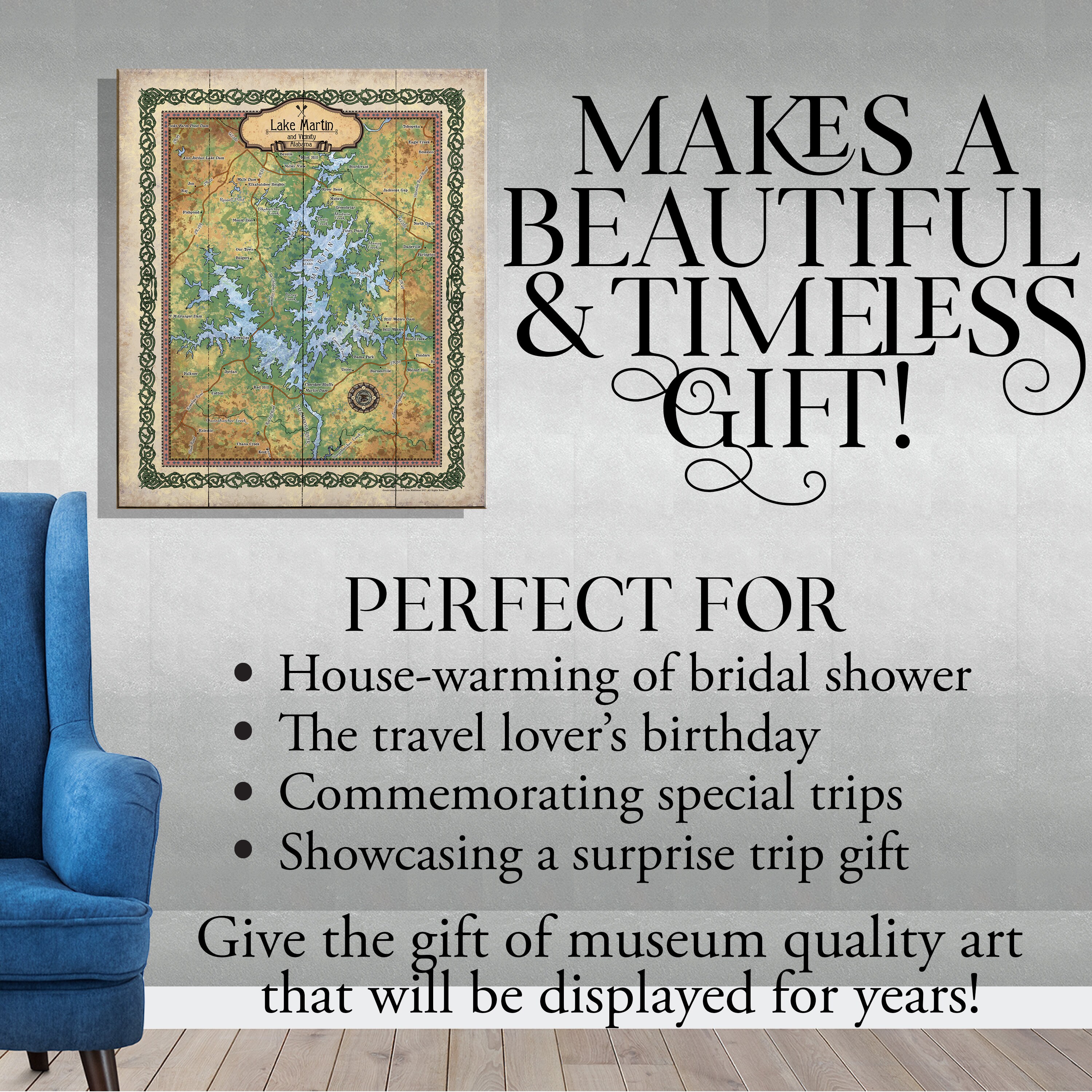 Lake Martin Alabama Lake Map Art Map Art on Wood or Metal for - Etsy