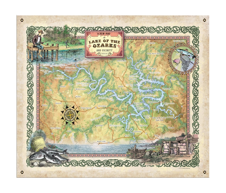Lake of the Ozarks Missouri Lake Map Art Map Art on Wood or Metal for ...