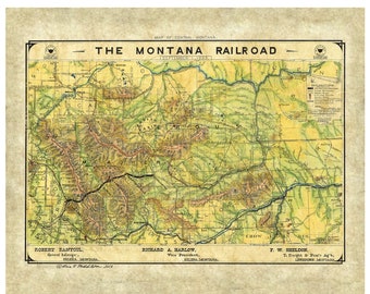 Montana Railroad Harlowtown Historic Map Art Print Poster Artwork Vintage Style Abstract Wall-Unframed Great Home Decor & Gift