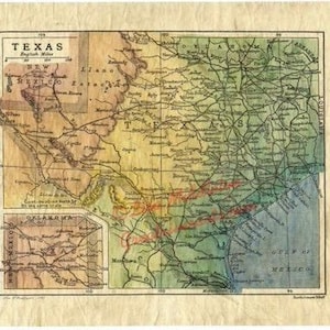 Texas map, old map texas, texas gift, old map print, travel gift, map gift, map art, southwest art, gulf coast, texan, rustic decor, cabin