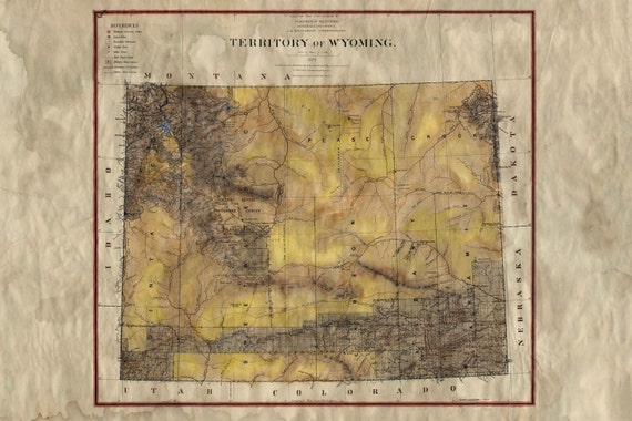 Antique Wyoming Territory Historic Map Artwork Wall Art Print Vintage