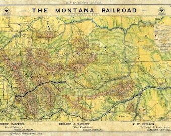 78 Montana Railroad 1899 Vintage map,Vintage map art,Montana vintage map,antique maps,map vintage,map art vintage,coastal art,nautical map,o