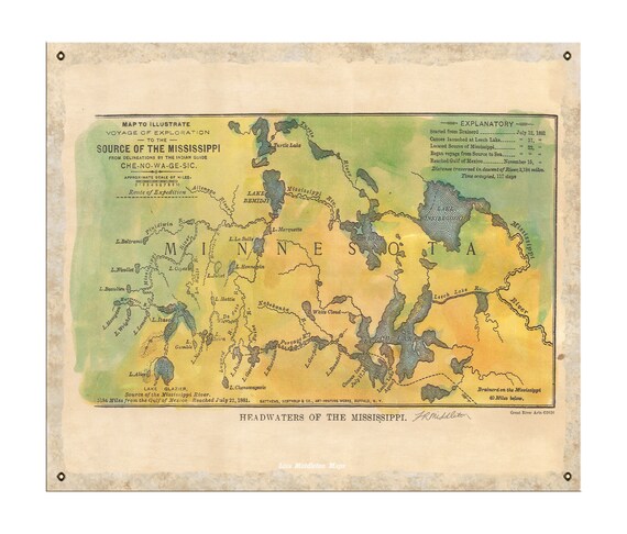 Mississippi River Headwaters Map Minnesota Itaska Mississippi River Headwaters Lake Map Art Map | Etsy