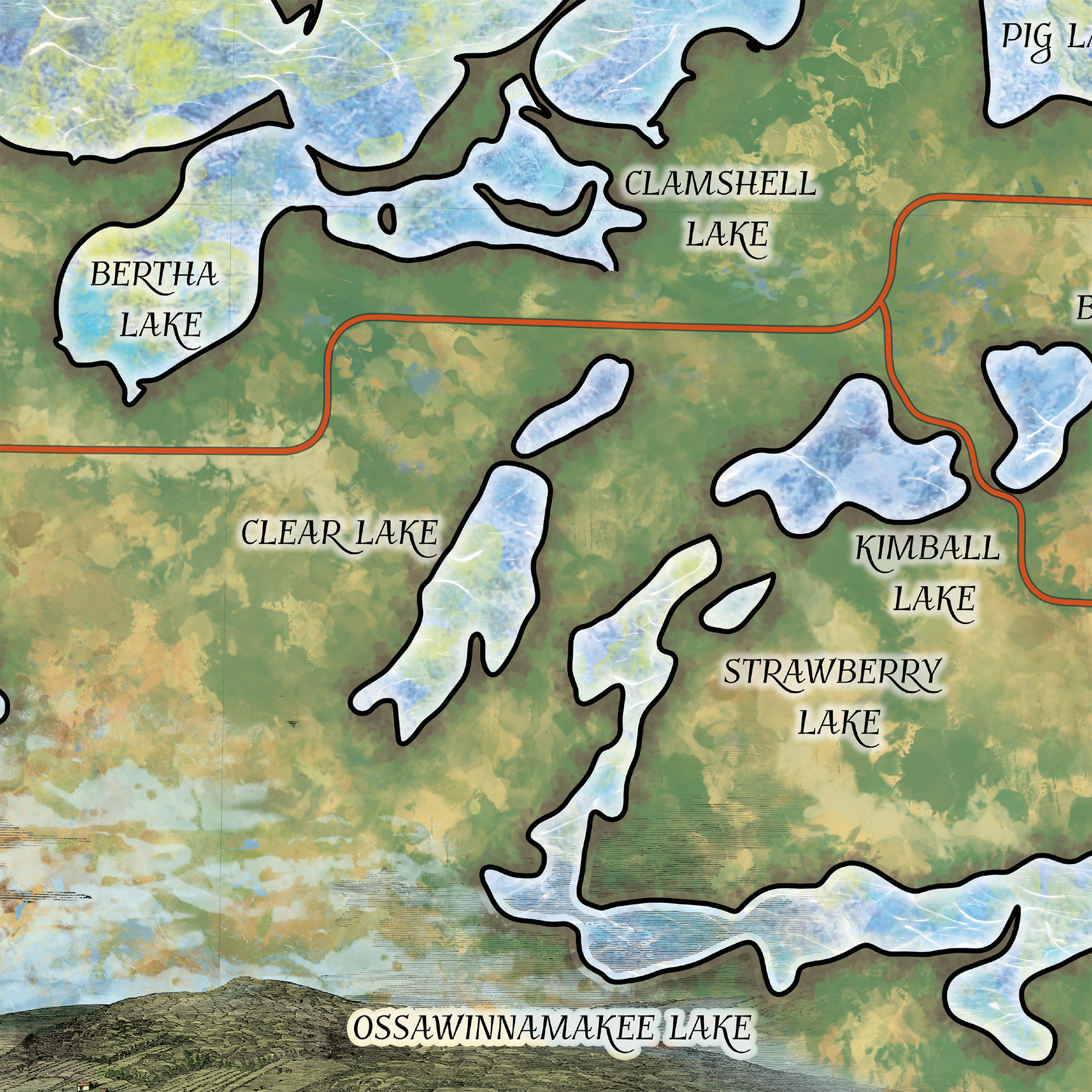 Whitefish Chain of Lakes Minnesota Map Blanket Double Stitched Edges