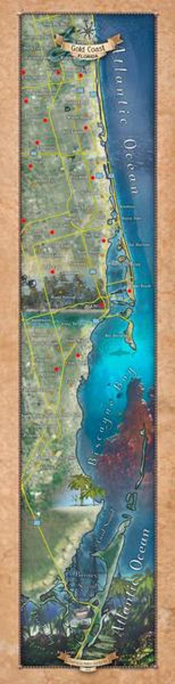 Map Of Miami Gold Coast Miami Miami Map Ft. Lauderdale Map Gold Coast Miami Coast | Etsy Canada