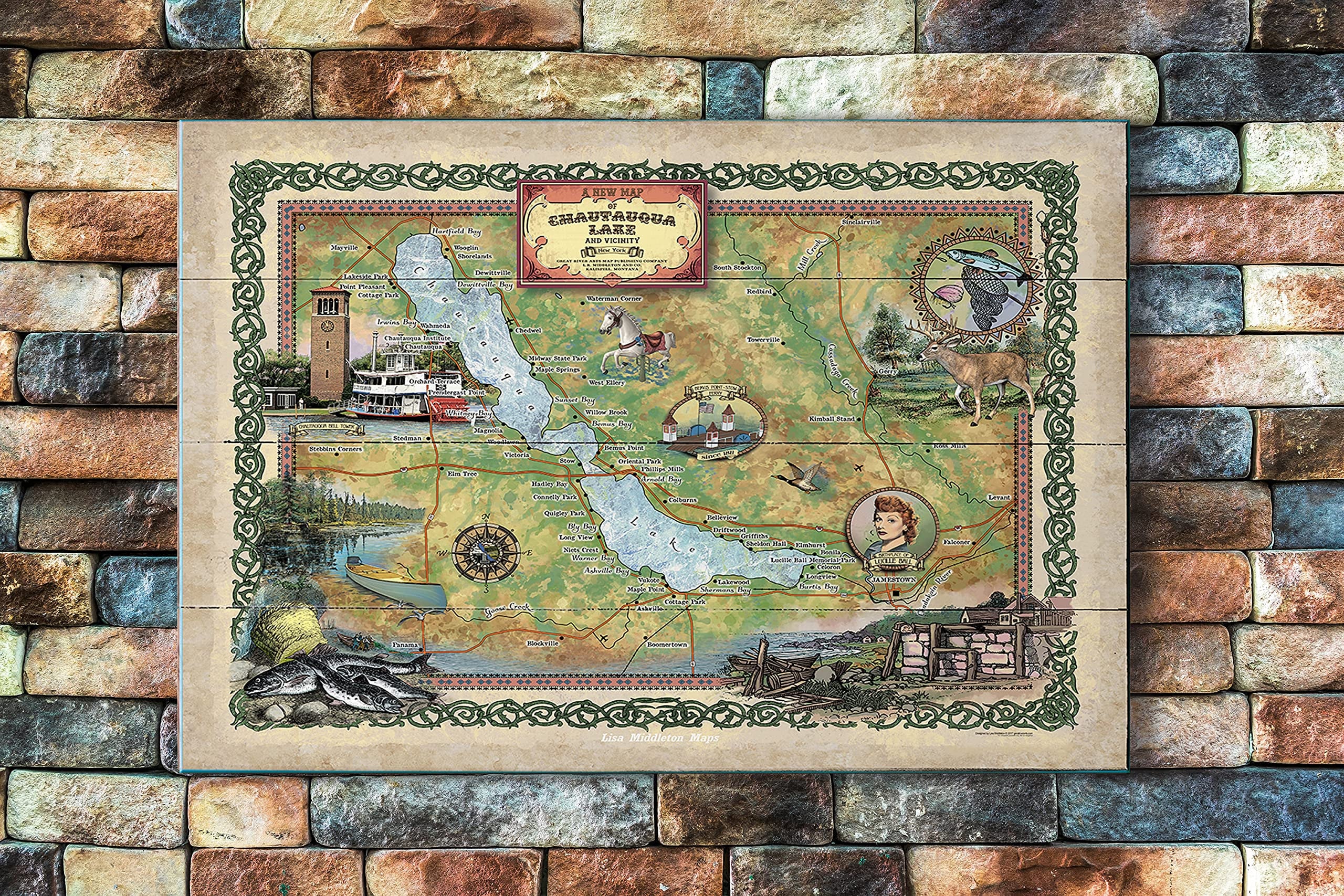Vintage Chautauqua Lake Map Print