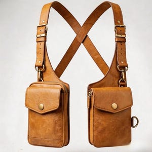 Premium Full-Grain Leather Anti-Theft Double Shoulder Holster Bag – Adjustable Concealed Crossbody Chest Pack with Dual Flap Utility Pouches
