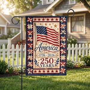 USA 250th Anniversary Garden Flag, 1776-2026 Sestercentennial Yard Banner, America 250 Years of Freedom Decor, Patriotic Quilt Pattern Sign