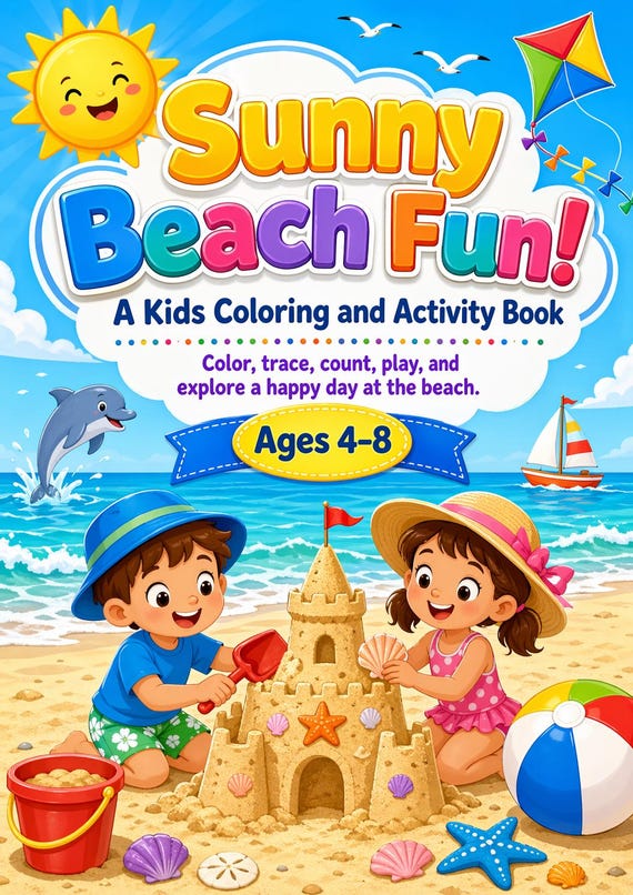 Printable Kids Beach Coloring & Activity Book | Summer Learning Pack PDF