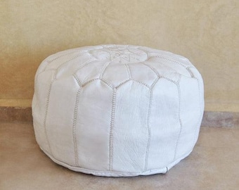 Handmade Moroccan Round Leather Pouf Cover