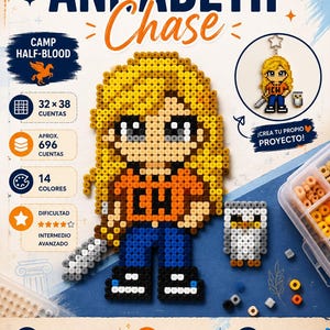 Annabeth Chase Hama Beads Pattern, Perler Beads Pattern, Pixel Art PDF, Camp Half-Blood Inspired, Digital Download