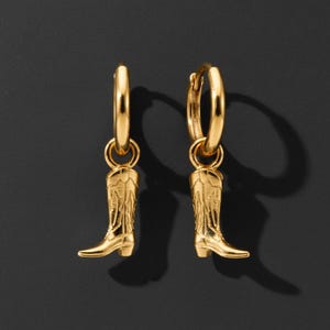 Sterling Silver Cowboy Boot Huggie Earrings | Removable Charm Western Hoops