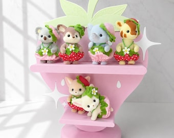 Calico Critters Strawberry Display Stand | Sylvanian Families Very Berry Shelf | Cute Kawaii Figure Organizer