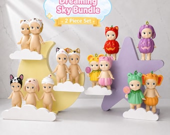 Sonny Angel Moon & Star Display Stand Bundle | Dreaming Sky Shelf Set | Mini Figure Organizer | 2 Piece Set