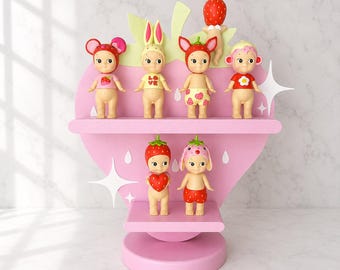 Strawberry Display Shelf for Sonny Angel Figures | Pastel Figure Display Stand | Kawaii Strawberry Shelf Decor