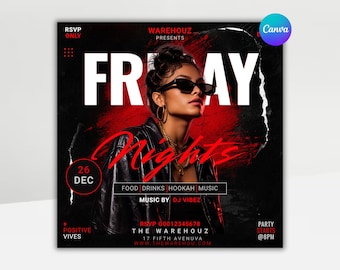 Friday Night Party Flyer Canva Template | Urban Club Event Instagram Post Design