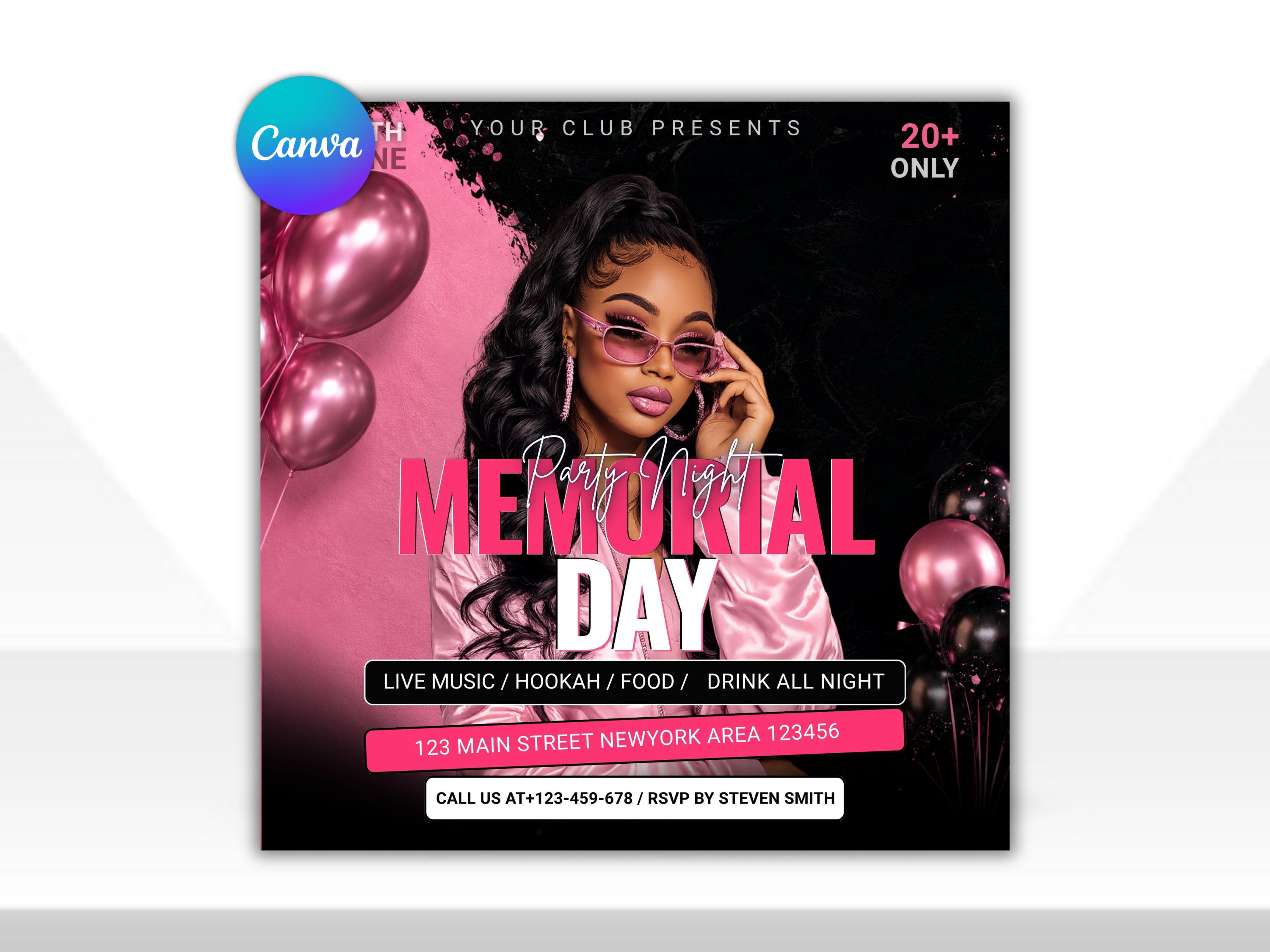 Memorial Day Party Flyer Template 1080×1080px | Club Night Canva ...