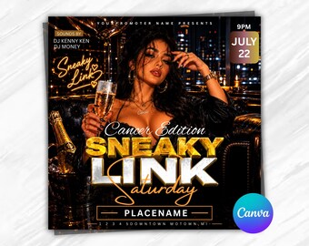 Luxury Sneaky Link Saturday Night Club Flyer Template | VIP Party Flyer | DJ Event Flyer | Nightclub Canva Template.