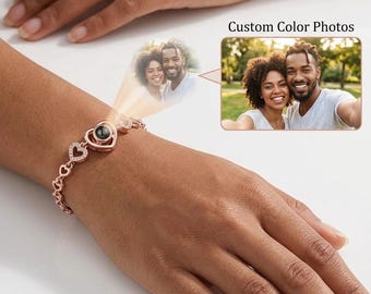 Personalized Couple Photo Projection Bracelet • Custom Photo Keepsake Minimalist Jewelry