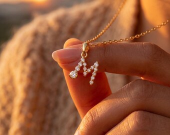 CZ Initial Necklace Gold Silver | Diamond Drop Letter Pendant | Dainty Personalized Gift for Her
