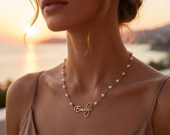 Custom Pearl Name Necklace • Personalized Pearl Chain Jewelry