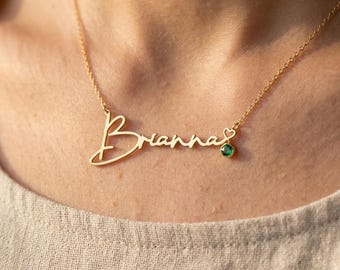 Personalized Name Necklace with Birthstone | Custom Cursive Script Name Necklace