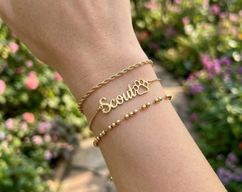 Armband huisdiernaam • Gepersonaliseerde armband pootafdruk • Aangepaste koosnaamsieraden • Hond moeder sieraden cadeau