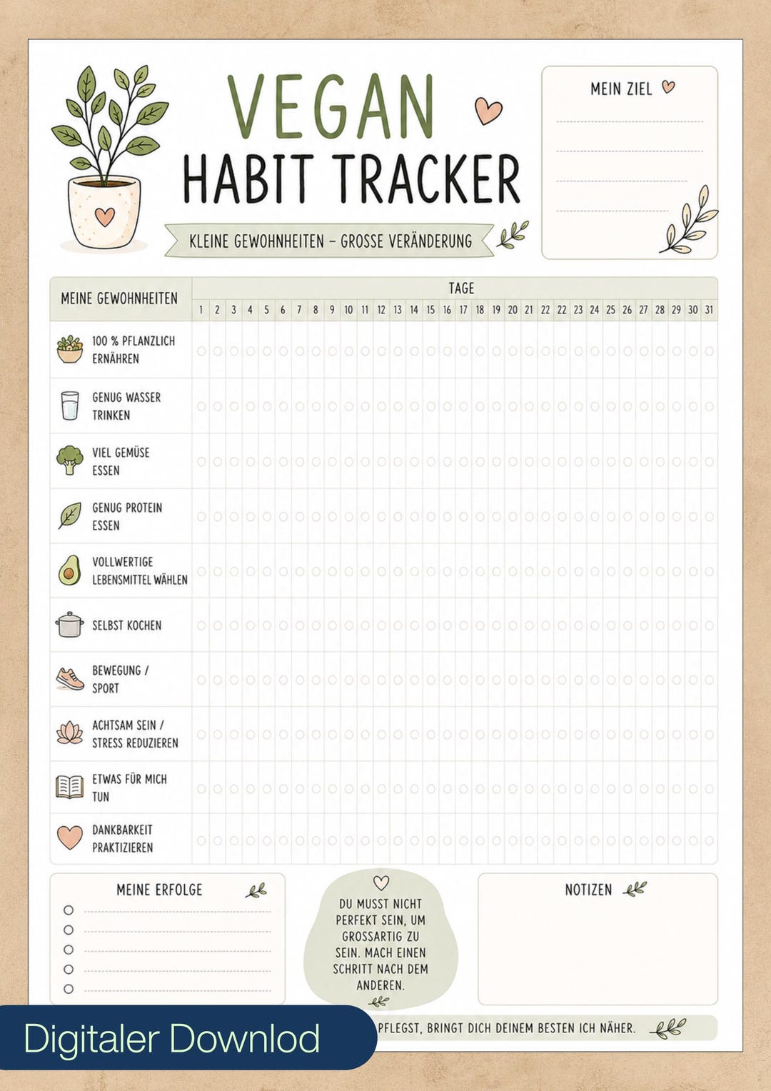 Vegan Habit Tracker | Printable PDF | Healthy Habits Tracker | Wellness & Lifestyle Planner - Etsy
