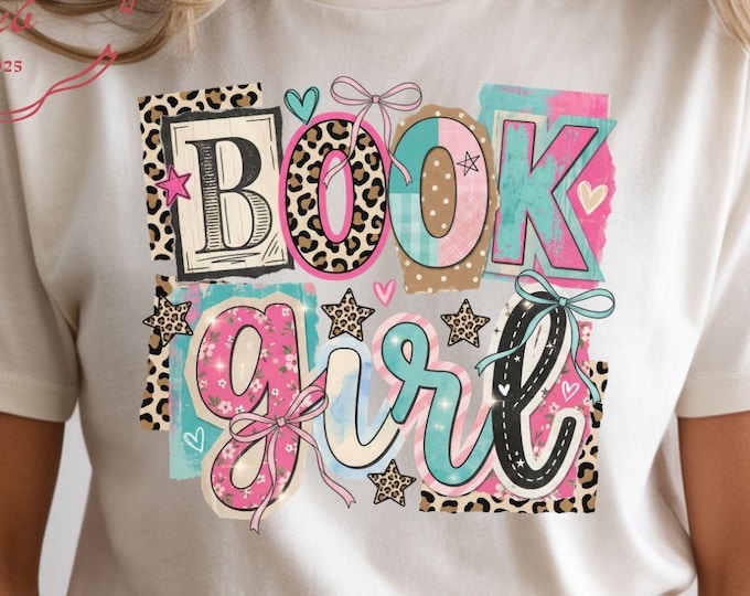 Book Girl Shirt Retro Coquette Leopard Bow Graphic Tee Colorful Patchwork Top