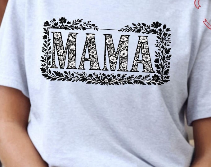 Mama Floral Frame Shirt, Minimal Botanical Black Print Tee, Boho Mom Gift
