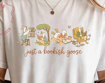 Bookish Goose Reading Tee, Cozy Cottagecore Graphic Shirt